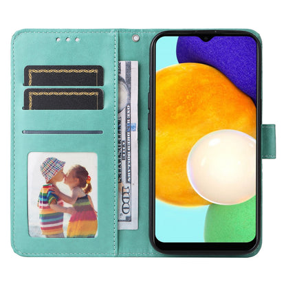 Samsung Galaxy A02s US 166mm Sunflower Embossed Leather Wallet Phone Case with Kickstand and Card Holder