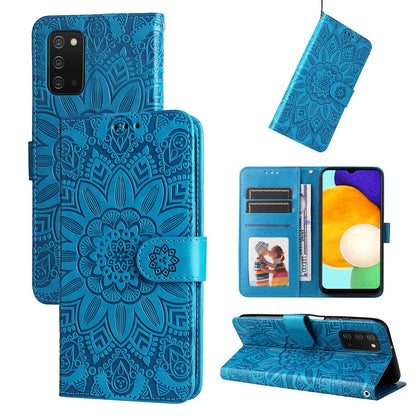 Samsung Galaxy A02s US 166mm Sunflower Embossed Leather Wallet Phone Case with Kickstand and Card Holder