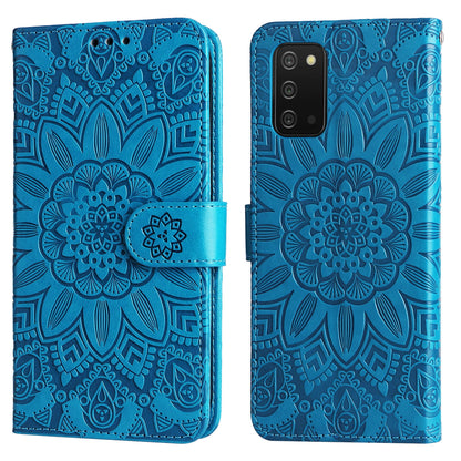 Samsung Galaxy A03s EU 166mm Sunflower Embossed Leather Wallet Phone Case with Kickstand and Card Holder