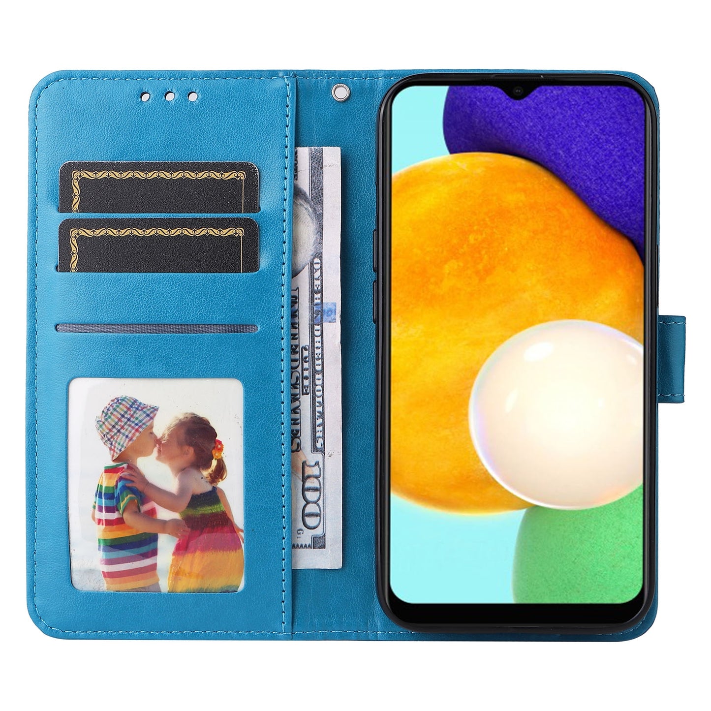 Samsung Galaxy A02s US 166mm Sunflower Embossed Leather Wallet Phone Case with Kickstand and Card Holder