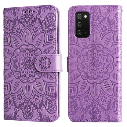 Samsung Galaxy A03s EU 166mm Sunflower Embossed Leather Wallet Phone Case with Kickstand and Card Holder