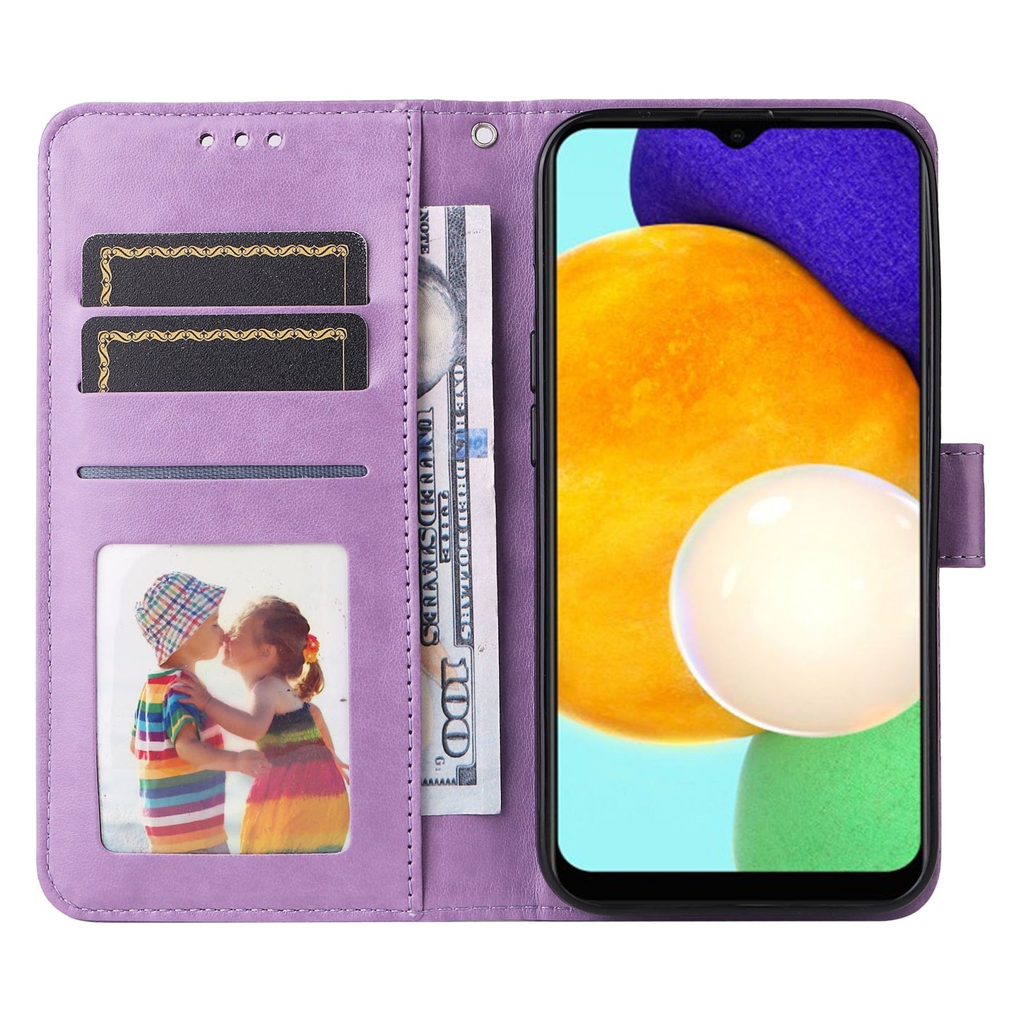 Samsung Galaxy A02s US 166mm Sunflower Embossed Leather Wallet Phone Case with Kickstand and Card Holder