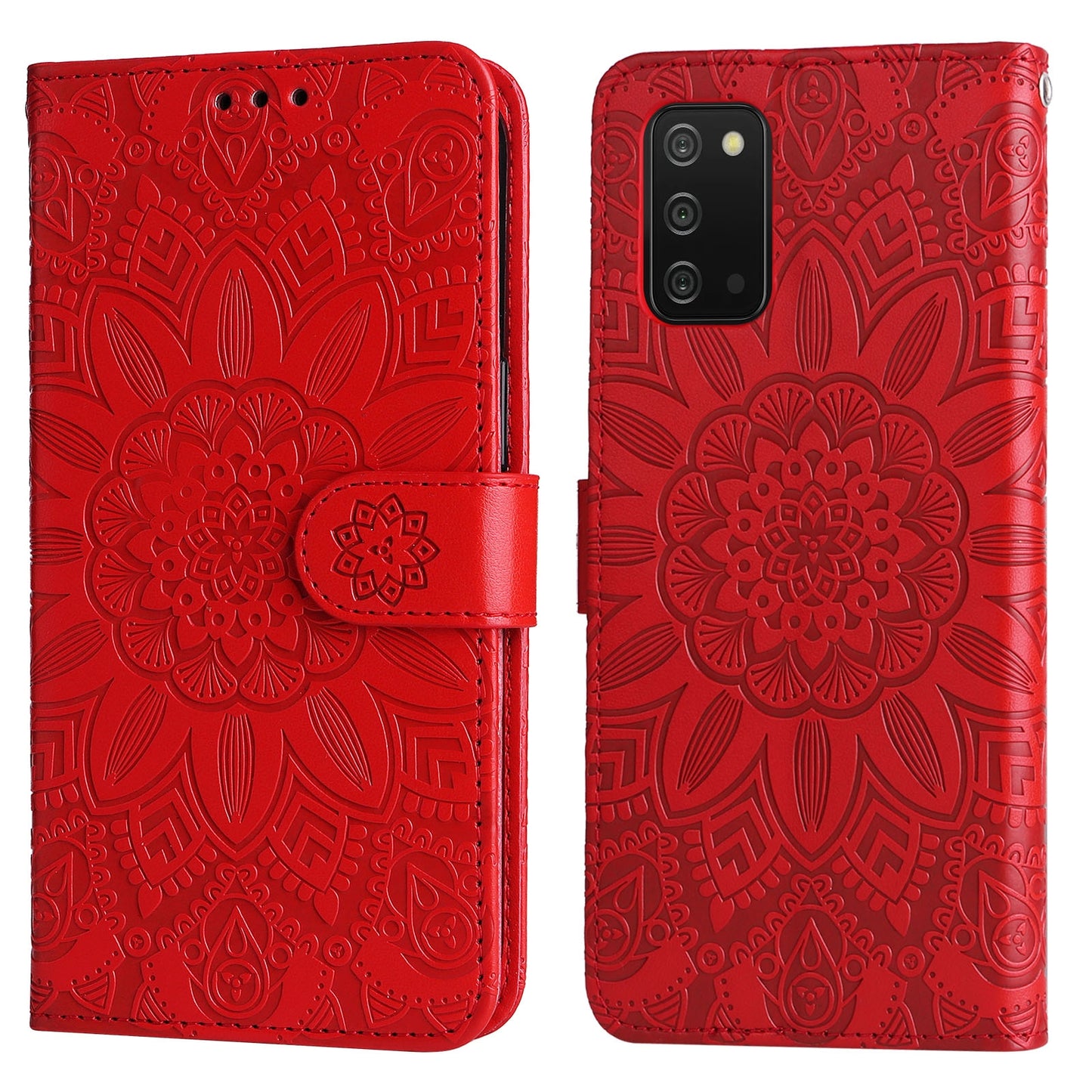 Samsung Galaxy A03s EU 166mm Sunflower Embossed Leather Wallet Phone Case with Kickstand and Card Holder
