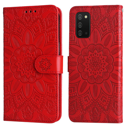 Samsung Galaxy A03s EU 166mm Sunflower Embossed Leather Wallet Phone Case with Kickstand and Card Holder