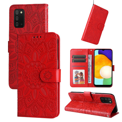 Samsung Galaxy A02s US 166mm Sunflower Embossed Leather Wallet Phone Case with Kickstand and Card Holder
