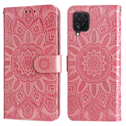 Samsung Galaxy A12 5G Sunflower Embossed Leather Wallet Phone Case with Kickstand and Card Holder