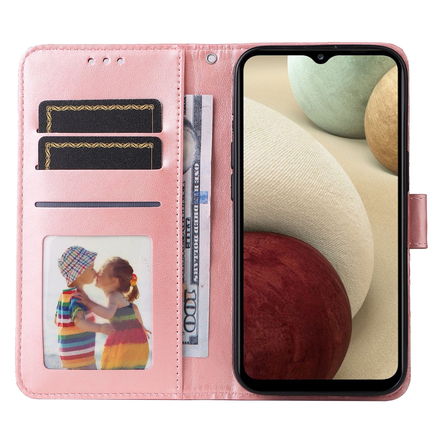 Samsung Galaxy A12 5G Sunflower Embossed Leather Wallet Phone Case with Kickstand and Card Holder