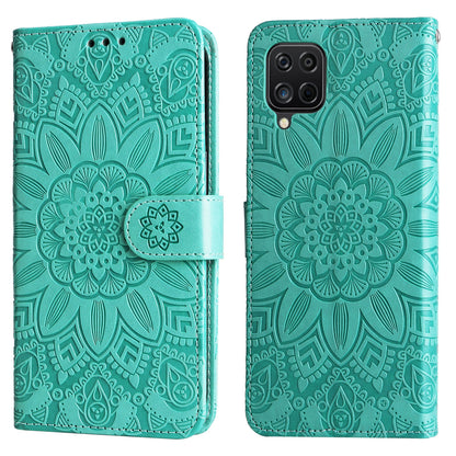 Samsung Galaxy A12 4G Sunflower Embossed Leather Wallet Phone Case with Kickstand and Card Holder