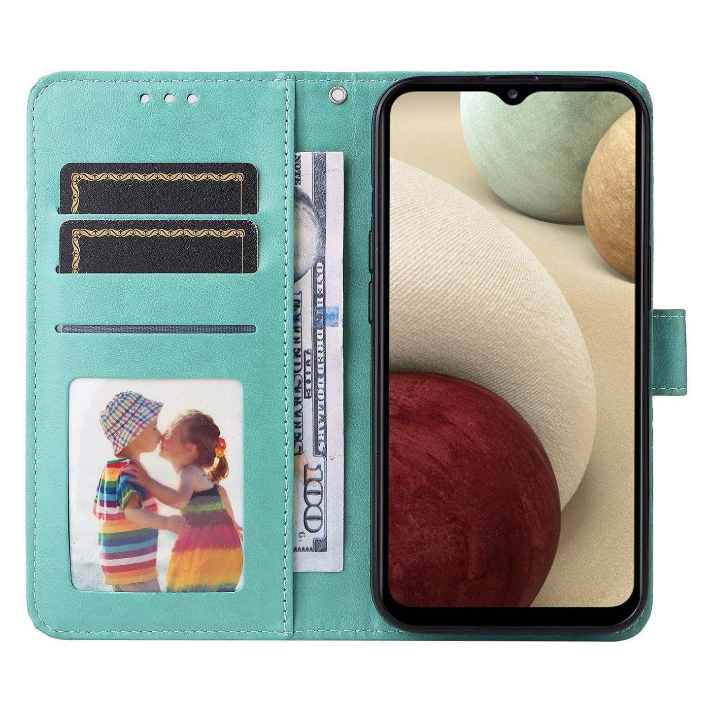 Samsung Galaxy A12 4G Sunflower Embossed Leather Wallet Phone Case with Kickstand and Card Holder