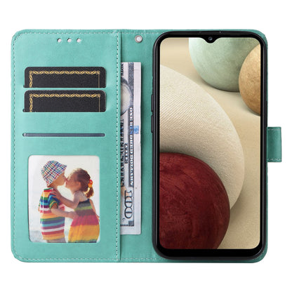 Samsung Galaxy A12 4G Sunflower Embossed Leather Wallet Phone Case with Kickstand and Card Holder