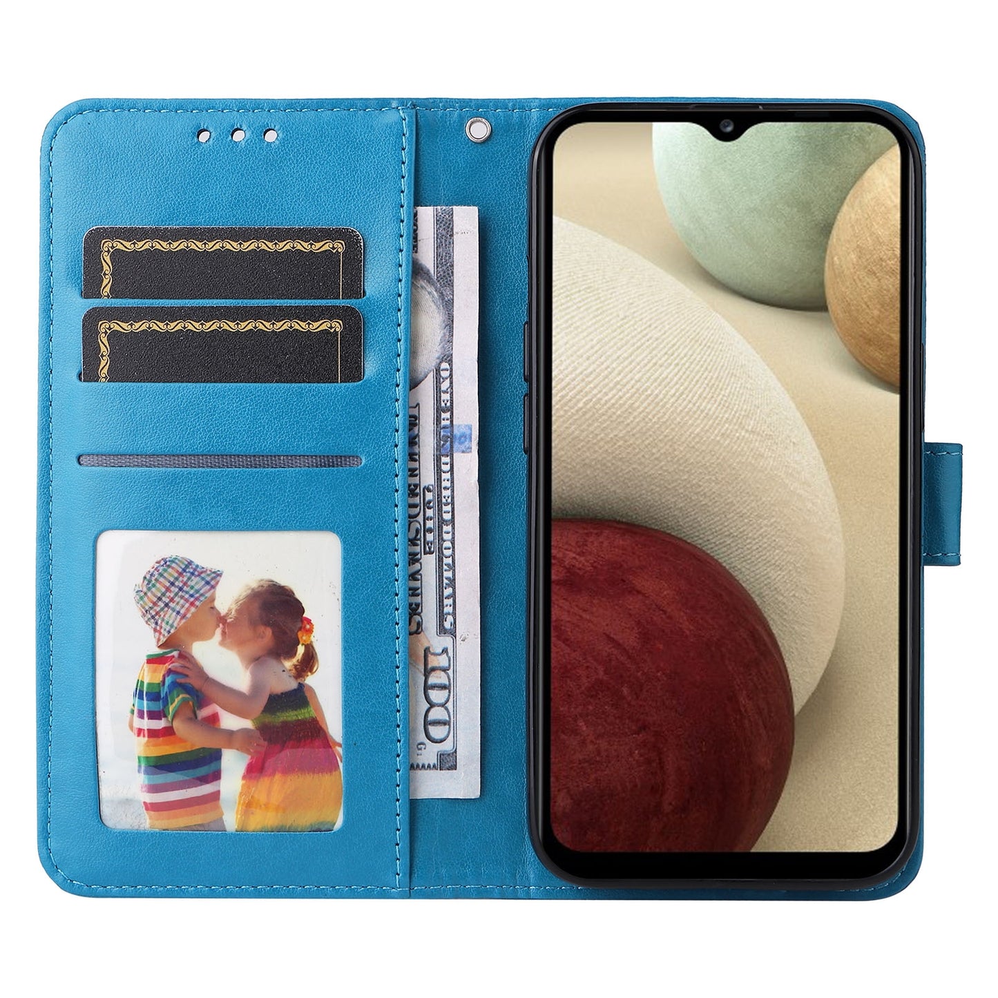 Samsung Galaxy A12 4G Sunflower Embossed Leather Wallet Phone Case with Kickstand and Card Holder