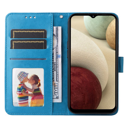 Samsung Galaxy A12 5G Sunflower Embossed Leather Wallet Phone Case with Kickstand and Card Holder