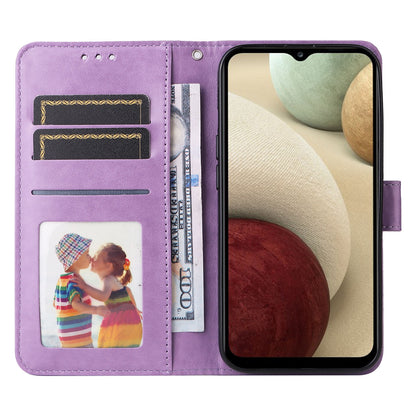 Samsung Galaxy A12 5G Sunflower Embossed Leather Wallet Phone Case with Kickstand and Card Holder