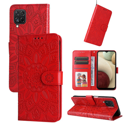Samsung Galaxy A12 5G Sunflower Embossed Leather Wallet Phone Case with Kickstand and Card Holder