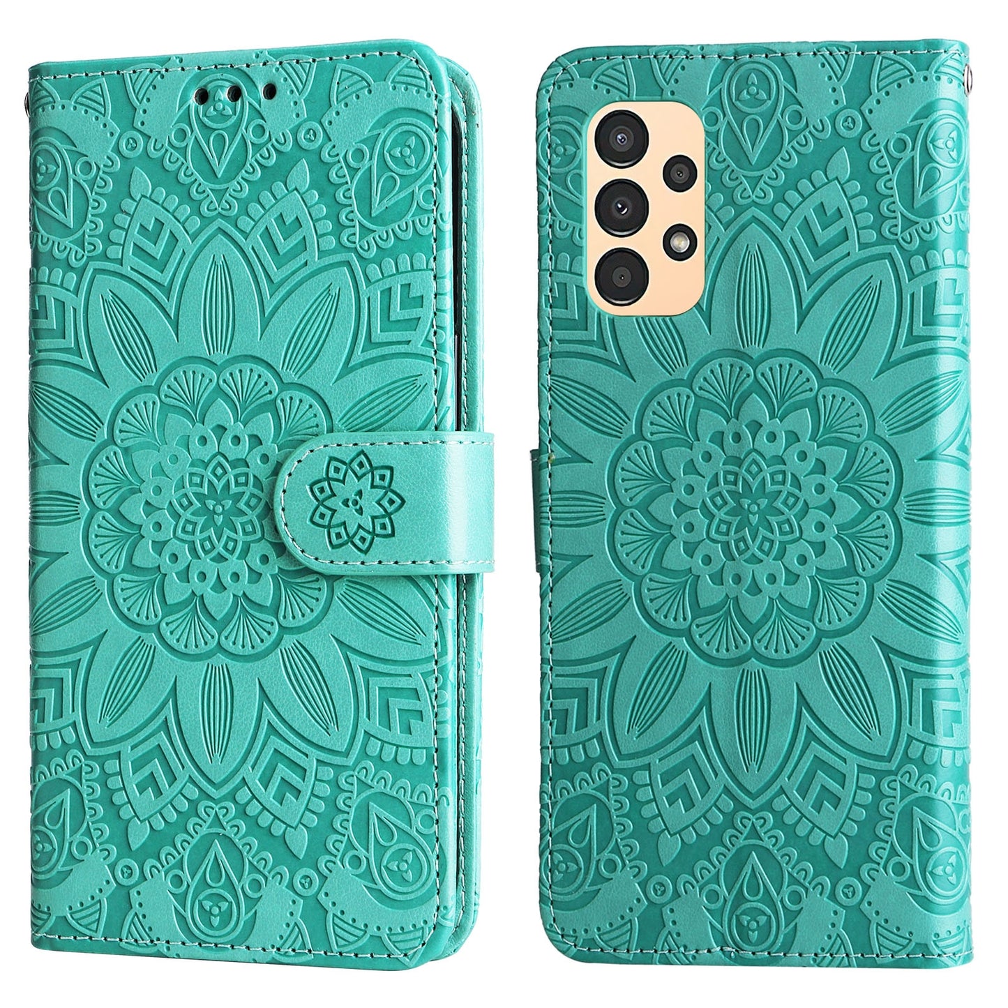 Samsung Galaxy A13 4G Sunflower Embossed Leather Wallet Phone Case with Kickstand and Card Holder