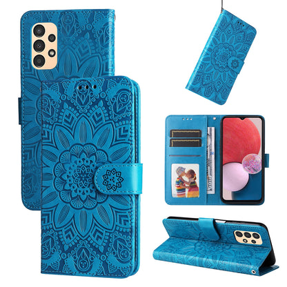 Samsung Galaxy A13 4G Sunflower Embossed Leather Wallet Phone Case with Kickstand and Card Holder