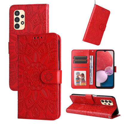 Samsung Galaxy A13 4G Sunflower Embossed Leather Wallet Phone Case with Kickstand and Card Holder