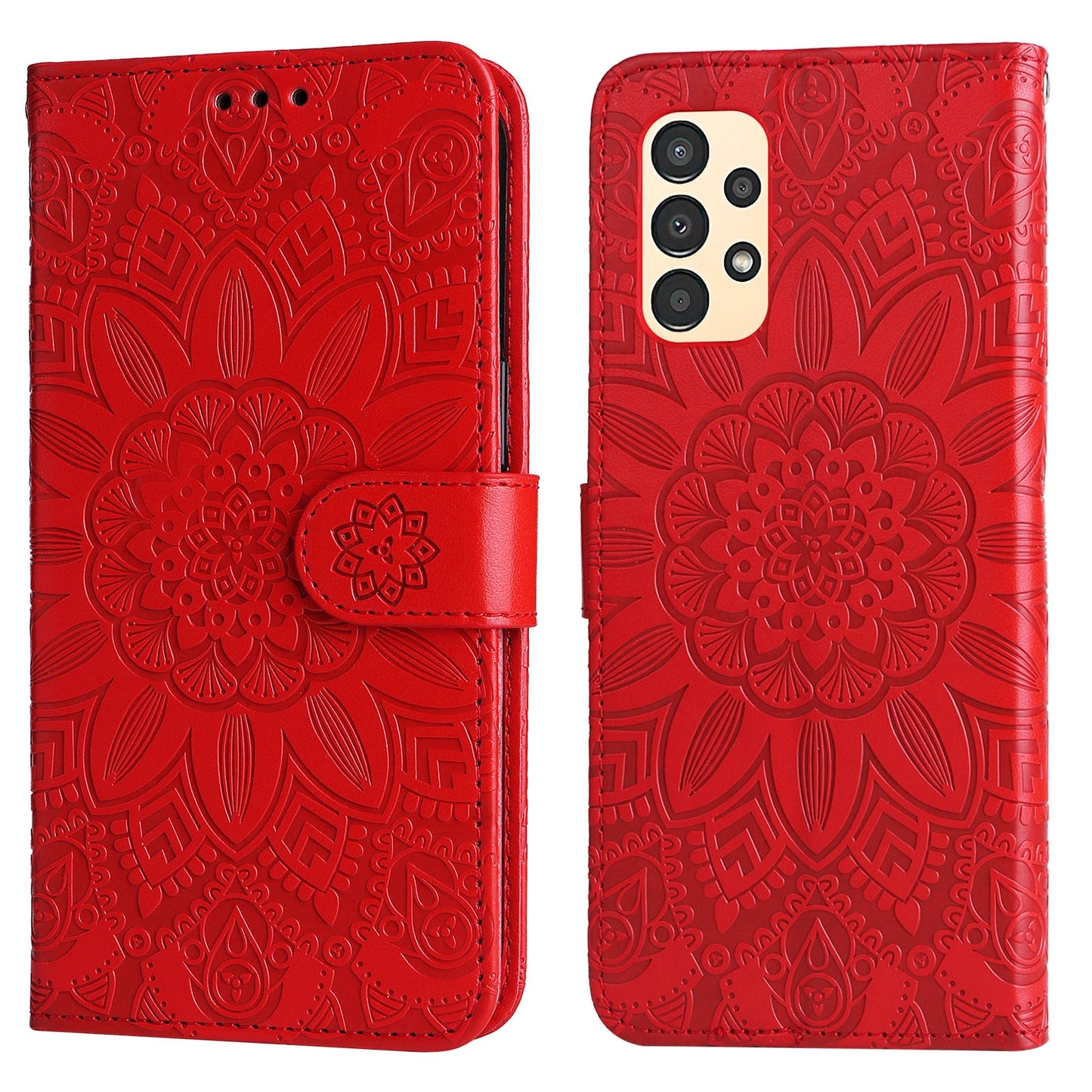 Samsung Galaxy A13 4G Sunflower Embossed Leather Wallet Phone Case with Kickstand and Card Holder