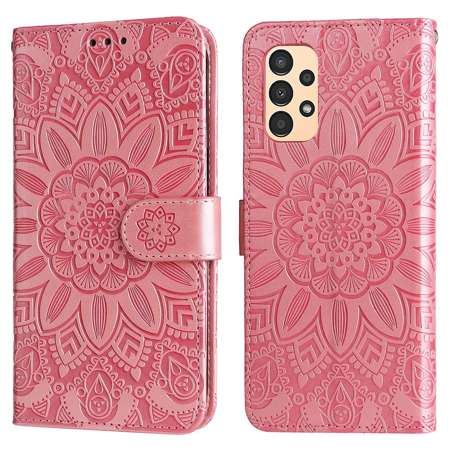 Samsung Galaxy A13 5G Sunflower Embossed Leather Wallet Phone Case with Kickstand and Card Holder
