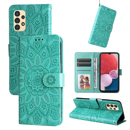 Samsung Galaxy A13 5G Sunflower Embossed Leather Wallet Phone Case with Kickstand and Card Holder