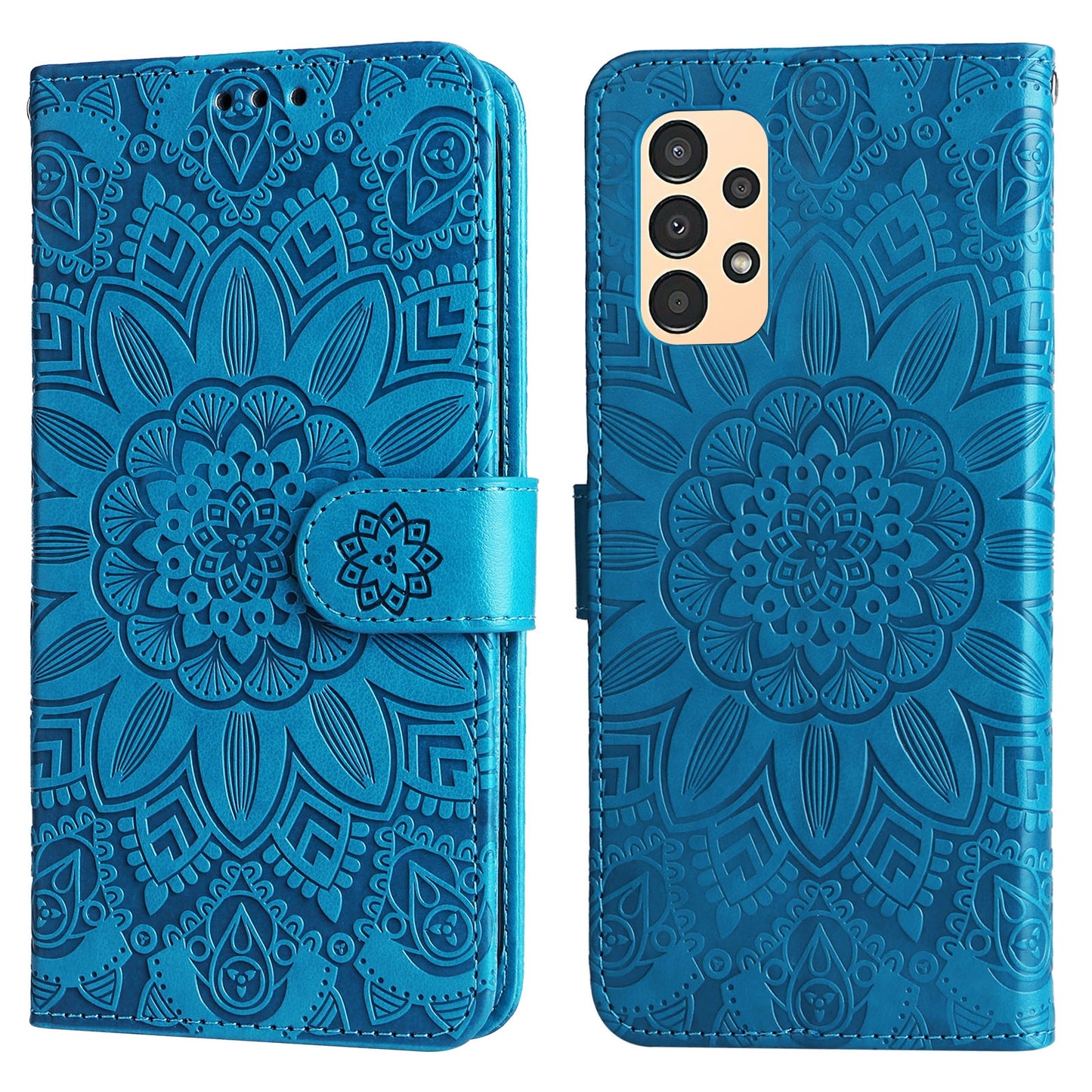 Samsung Galaxy A13 5G Sunflower Embossed Leather Wallet Phone Case with Kickstand and Card Holder