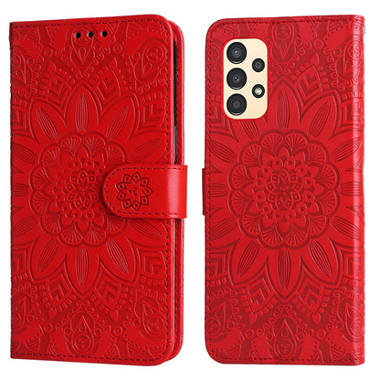 Samsung Galaxy A13 5G Sunflower Embossed Leather Wallet Phone Case with Kickstand and Card Holder