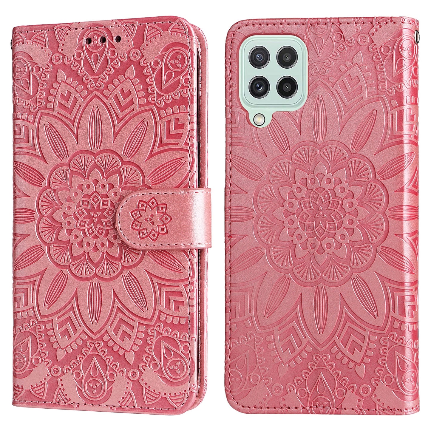 Samsung Galaxy A22 4G Sunflower Embossed Leather Wallet Phone Case with Kickstand and Card Holder