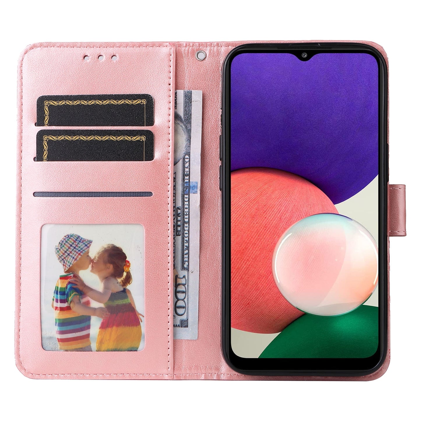 Samsung Galaxy A22 4G Sunflower Embossed Leather Wallet Phone Case with Kickstand and Card Holder