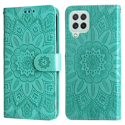 Samsung Galaxy A22 4G Sunflower Embossed Leather Wallet Phone Case with Kickstand and Card Holder