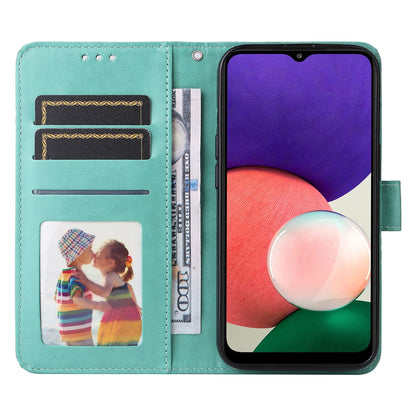 Samsung Galaxy A22 4G Sunflower Embossed Leather Wallet Phone Case with Kickstand and Card Holder