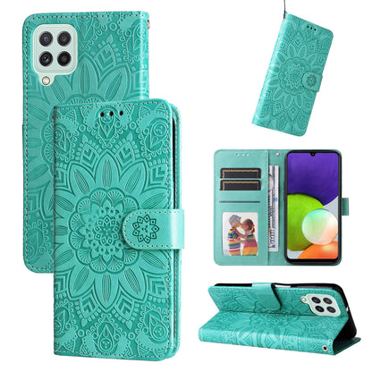 Samsung Galaxy M32 4G Global Sunflower Embossed Leather Wallet Phone Case with Kickstand and Card Holder