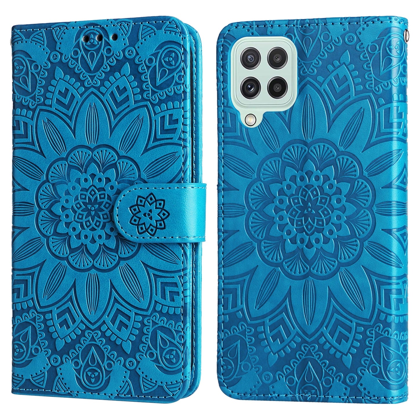 Samsung Galaxy A22 4G Sunflower Embossed Leather Wallet Phone Case with Kickstand and Card Holder