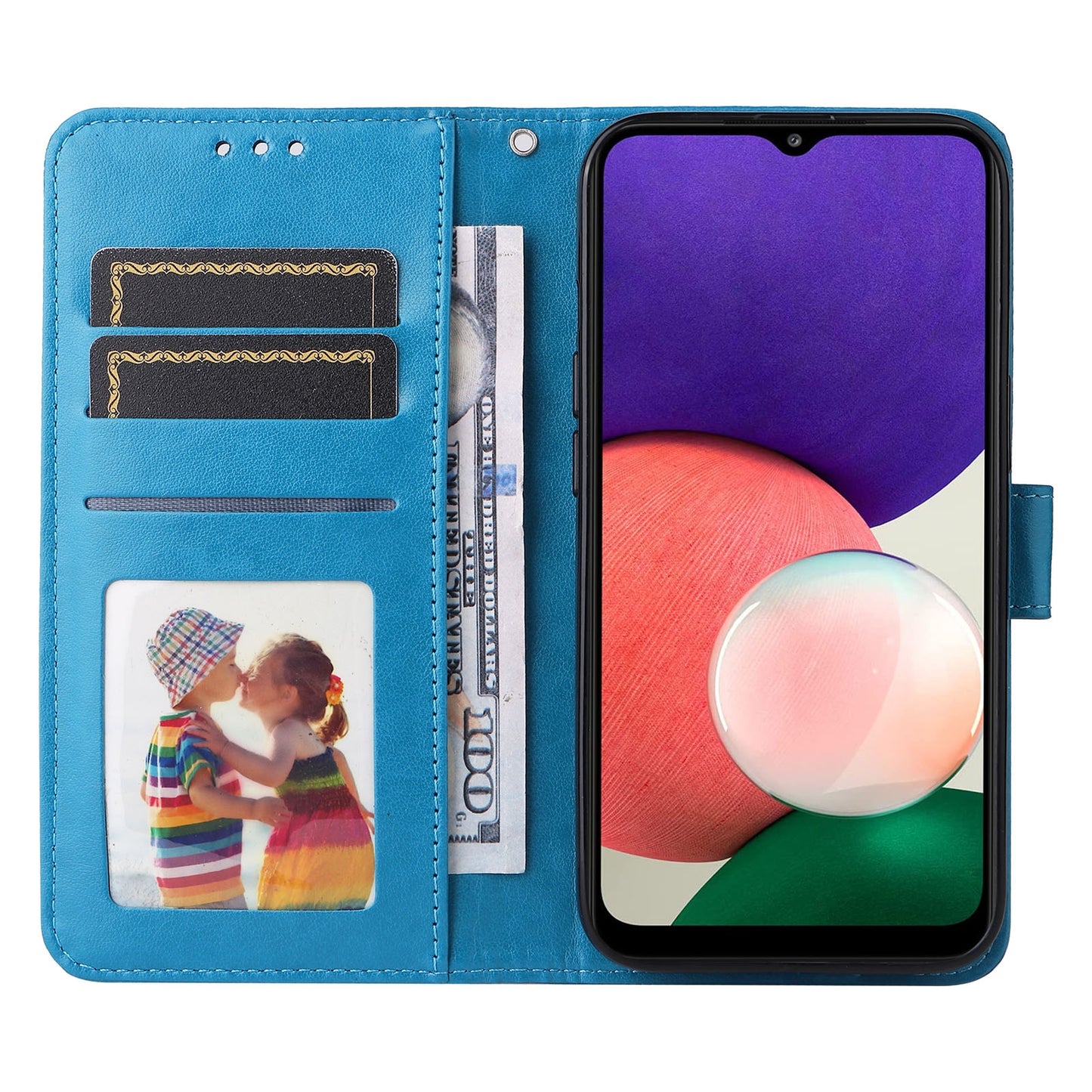 Samsung Galaxy A22 4G Sunflower Embossed Leather Wallet Phone Case with Kickstand and Card Holder