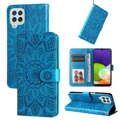 Samsung Galaxy M22 Sunflower Embossed Leather Wallet Phone Case with Kickstand and Card Holder