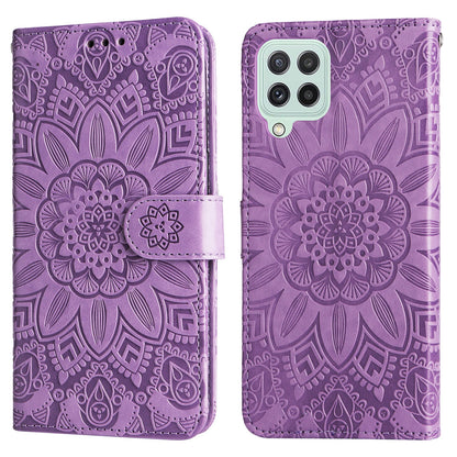 Samsung Galaxy M32 4G Global Sunflower Embossed Leather Wallet Phone Case with Kickstand and Card Holder