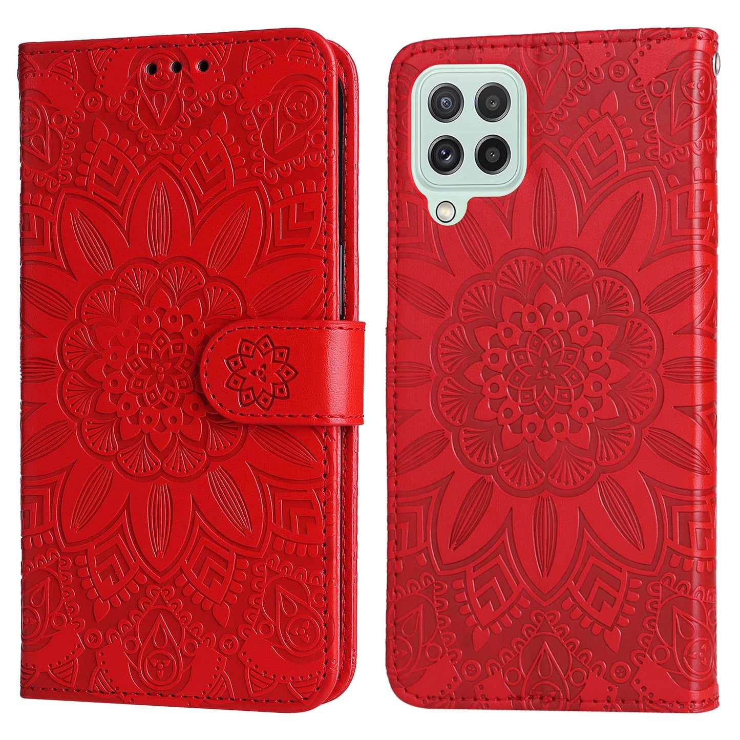 Samsung Galaxy A22 4G Sunflower Embossed Leather Wallet Phone Case with Kickstand and Card Holder