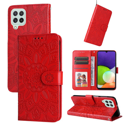 Samsung Galaxy M22 Sunflower Embossed Leather Wallet Phone Case with Kickstand and Card Holder