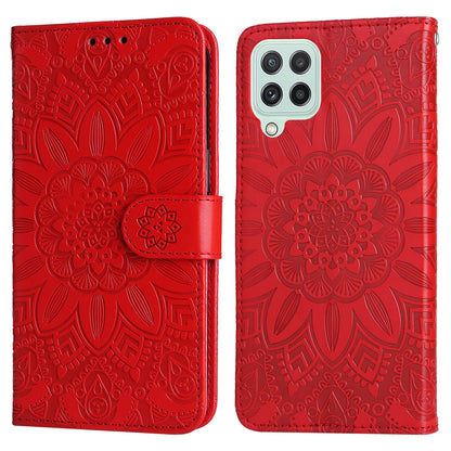 Samsung Galaxy M22 Sunflower Embossed Leather Wallet Phone Case with Kickstand and Card Holder