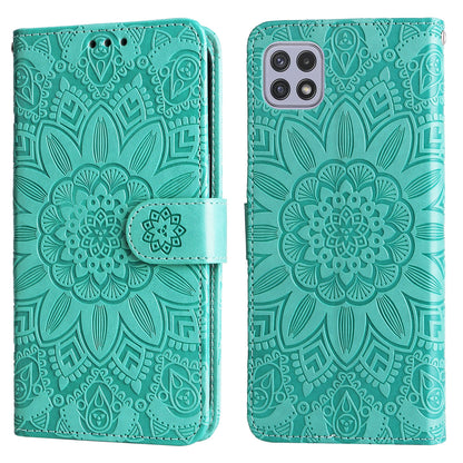 Samsung Galaxy A22 5G Sunflower Embossed Leather Wallet Phone Case with Kickstand and Card Holder