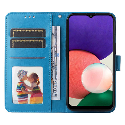 Samsung Galaxy A22 5G Sunflower Embossed Leather Wallet Phone Case with Kickstand and Card Holder