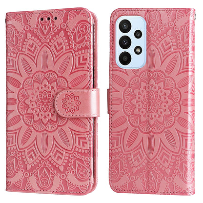 Samsung Galaxy M23 5G Sunflower Embossed Leather Wallet Phone Case with Kickstand and Card Holder