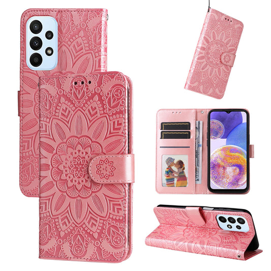 Samsung Galaxy F23 5G Sunflower Embossed Leather Wallet Phone Case with Kickstand and Card Holder