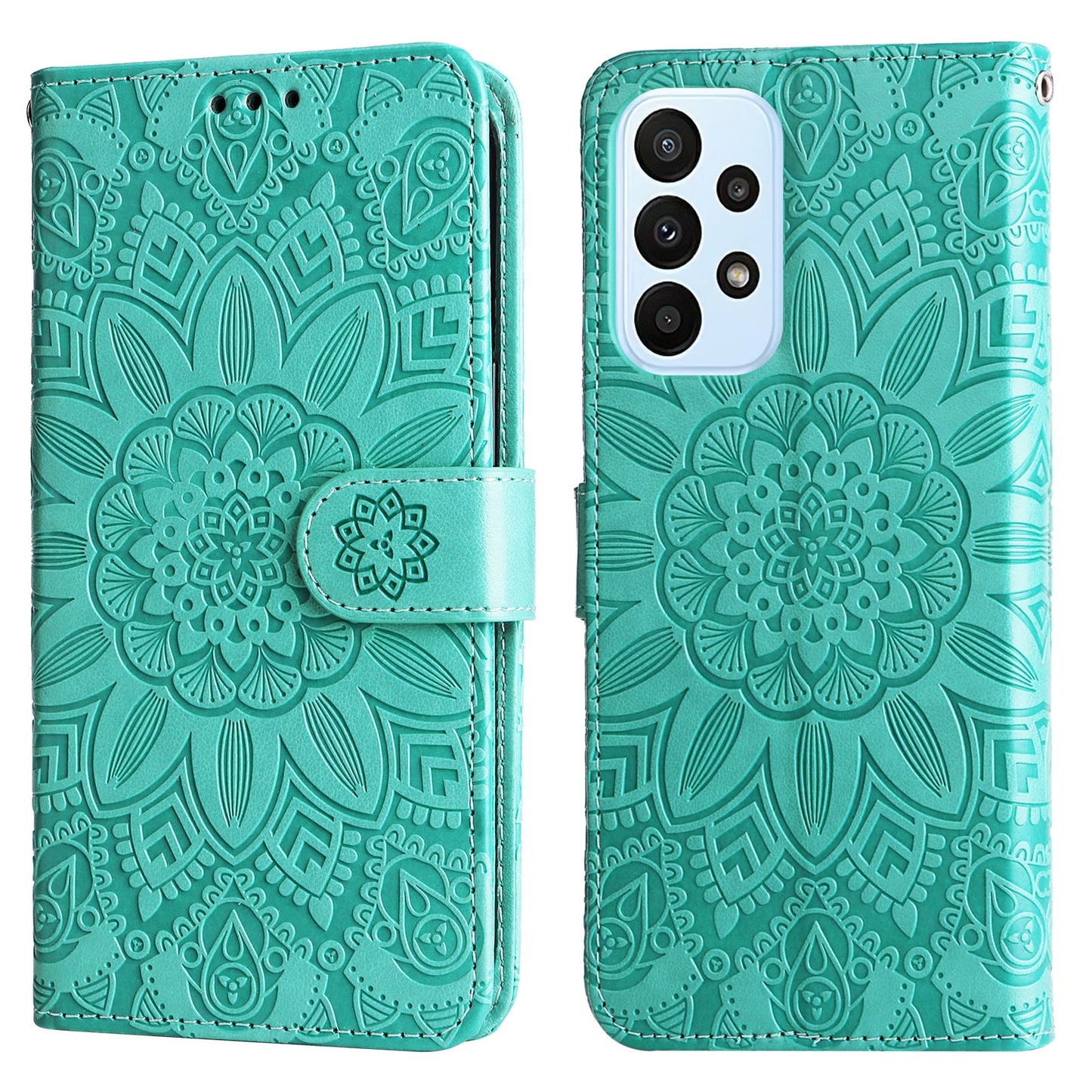 Samsung Galaxy A23 4G Sunflower Embossed Leather Wallet Phone Case with Kickstand and Card Holder