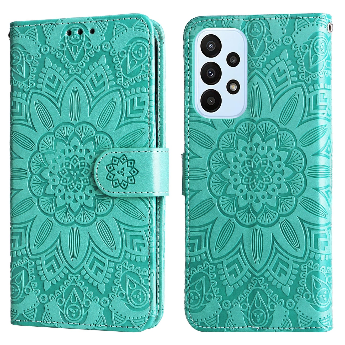 Samsung Galaxy M23 5G Sunflower Embossed Leather Wallet Phone Case with Kickstand and Card Holder