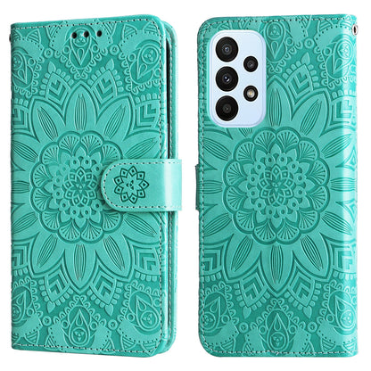 Samsung Galaxy F23 5G Sunflower Embossed Leather Wallet Phone Case with Kickstand and Card Holder