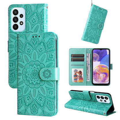 Samsung Galaxy M23 5G Sunflower Embossed Leather Wallet Phone Case with Kickstand and Card Holder