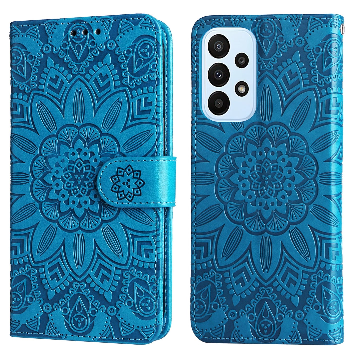 Samsung Galaxy M23 5G Sunflower Embossed Leather Wallet Phone Case with Kickstand and Card Holder