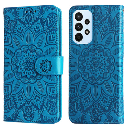 Samsung Galaxy M23 5G Sunflower Embossed Leather Wallet Phone Case with Kickstand and Card Holder