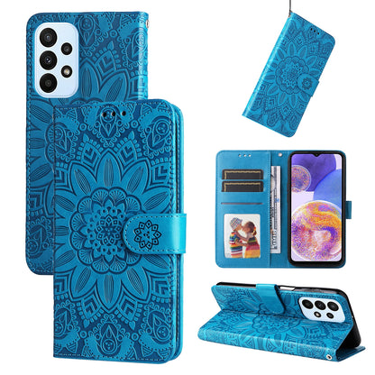 Samsung Galaxy M23 5G Sunflower Embossed Leather Wallet Phone Case with Kickstand and Card Holder