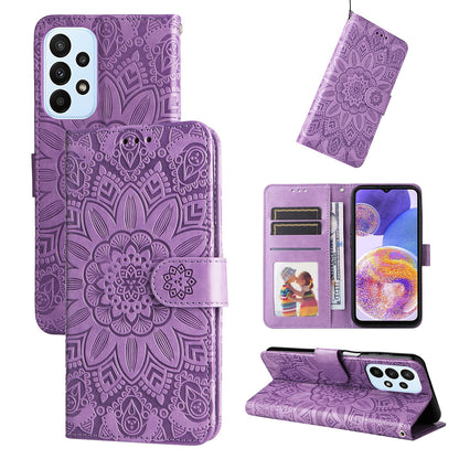 Samsung Galaxy A23 4G Sunflower Embossed Leather Wallet Phone Case with Kickstand and Card Holder